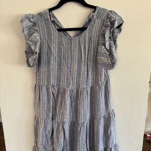 Eloquii Blue Striped Flutter Sleeve Tiered Dress